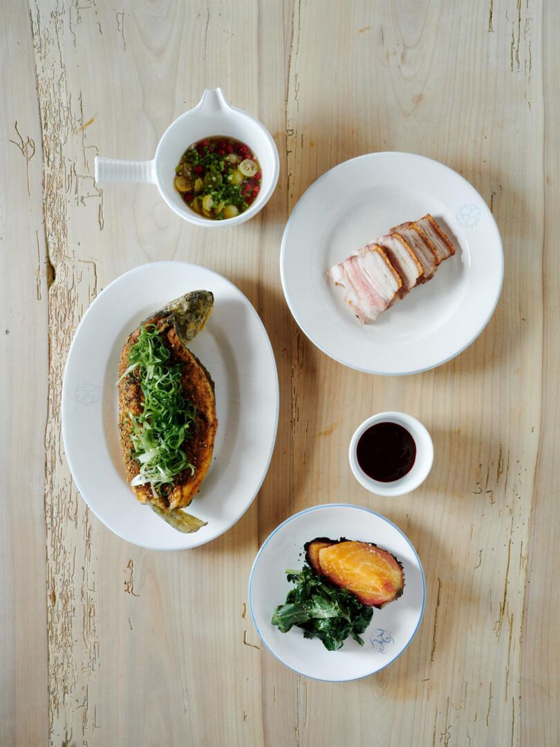 Fish, pork, beetroot