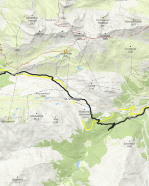 Stuben am Arlberg mit dem dahinter liegenden Flexenpass