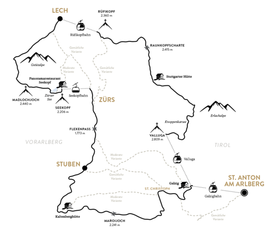Kartenausschnitt des Arlberg Trails