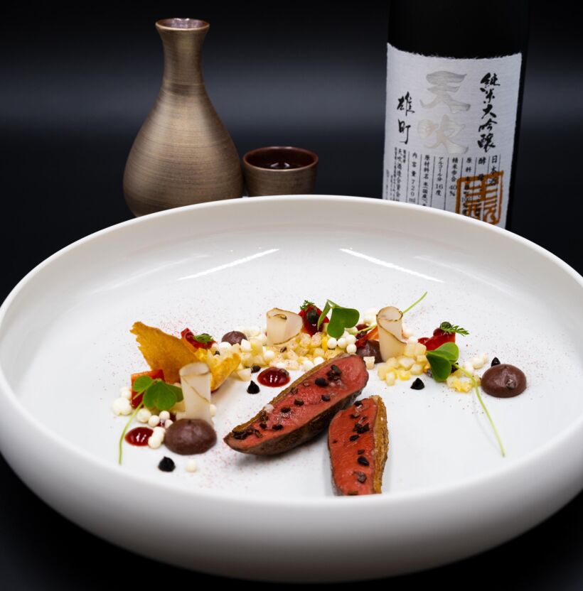 Taube mit Blutwurstcreme und topinambur u Sake Taube mit Blutwurstcreme und topinambur u Sake